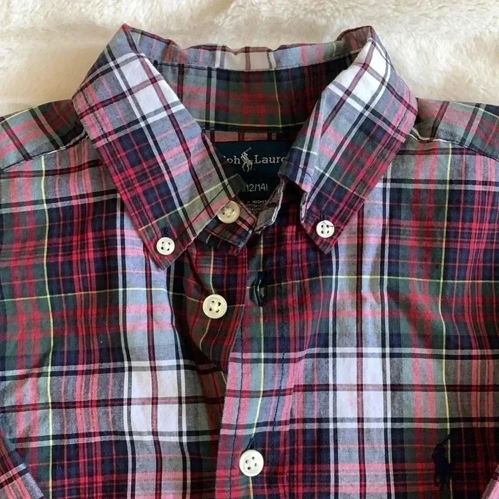 Boys‎ Ralph Lauren Long Sleeve Plaid Button Down Collar Shirt Size M(12-14) EUC